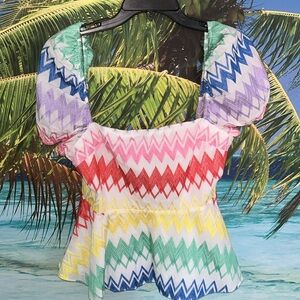 Colorful Zigzag Patterned Women's Top